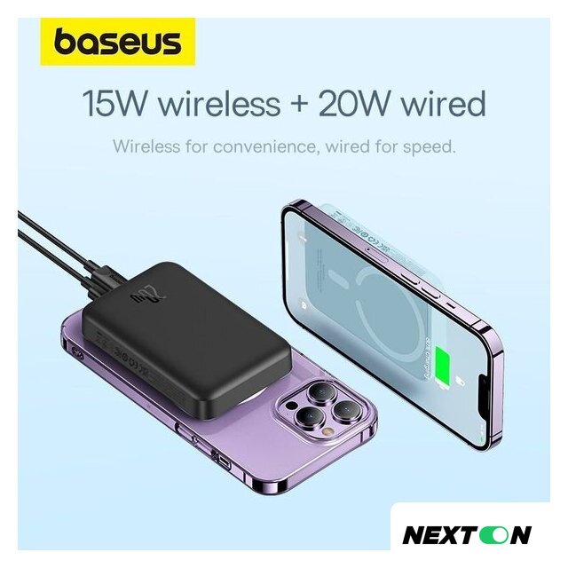 Внешний аккумулятор Baseus Magnetic Mini Air Wireless Fast Charge Power Bank 20W 10000mAh (черный) - Изображение №13 — Интернет-магазин Nexton