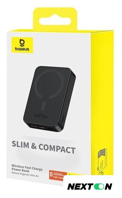 Внешний аккумулятор Baseus Magnetic Mini Air Wireless Fast Charge Power Bank 20W 10000mAh (черный) - Изображение №19 — Интернет-магазин Nexton