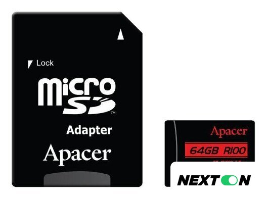Карта памяти Apacer microSDXC AP64GMCSX10UB-R 64GB (с адаптером) - Изображение №1 — Интернет-магазин Nexton