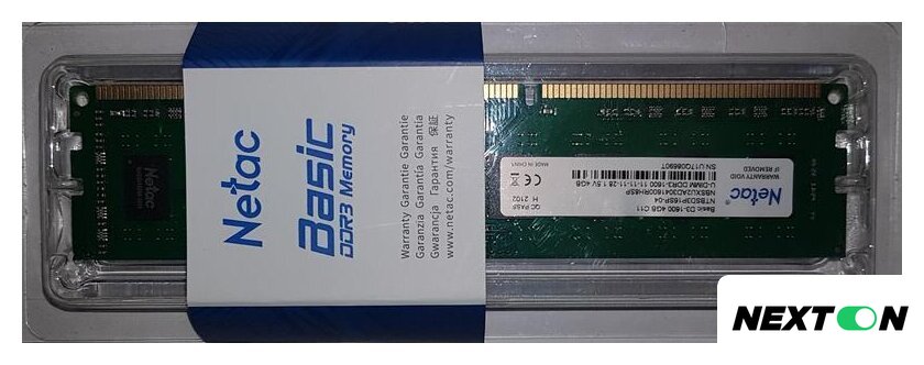 Оперативная память Netac Basic 4GB DDR3 PC3-12800 NTBSD3P16SP-04 - Изображение №1 — Интернет-магазин Nexton