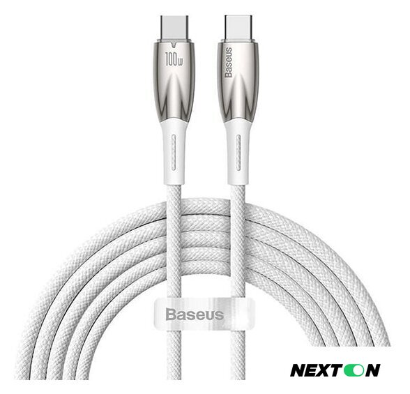 Кабель Baseus Glimmer Series Fast Charging Data Cable USB Type-C - Type-C 100W CADH000802 (2 м, белый) - Изображение №1 — Интернет-магазин Nexton
