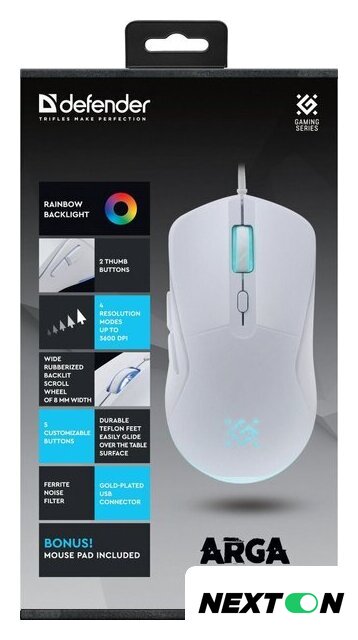Игровая мышь Defender Arga GM-049 (белый) - Изображение №6 — Интернет-магазин Nexton