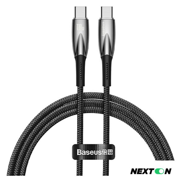 Кабель Baseus Glimmer Series Fast Charging Data Cable USB Type-C - Type-C 100W CADH000801 (2 м, черный) - Изображение №1 — Интернет-магазин Nexton