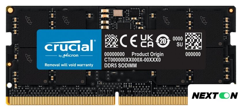 Оперативная память Crucial 16ГБ DDR5 SODIMM 4800 МГц CT16G48C40S5 - Изображение №1 — Интернет-магазин Nexton