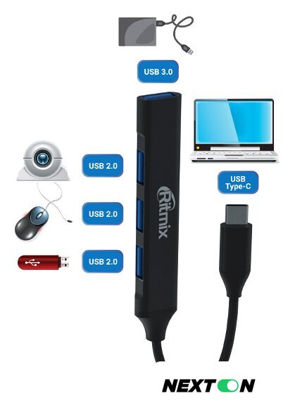USB-хаб Ritmix CR-4401 Metal - Изображение №4 — Интернет-магазин Nexton