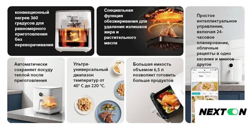 Аэрогриль (аэрофритюрница) Xiaomi Smart Air Fryer 6.5L MAF10 (международная версия, белый) - Изображение №10 — Интернет-магазин Nexton