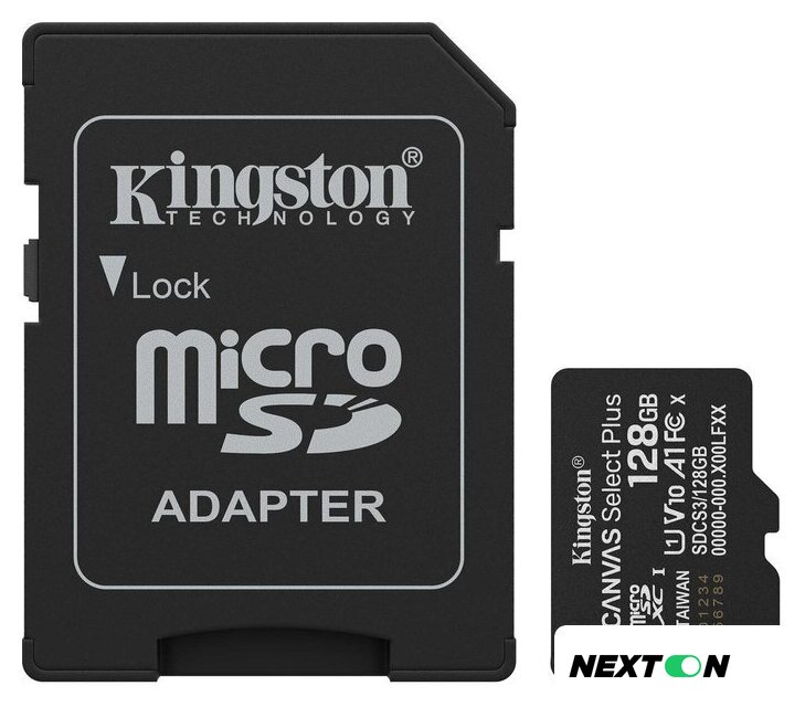 Карта памяти Kingston Canvas Select Plus microSDXC 128GB SDCS3/128GB (с адаптером) - Изображение №1 — Интернет-магазин Nexton