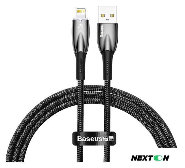 Кабель Baseus Glimmer Series Fast Charging Data Cable USB Type-A - Lightning 2.4A CADH000201 (1 м, черный) - Изображение №1 — Интернет-магазин Nexton