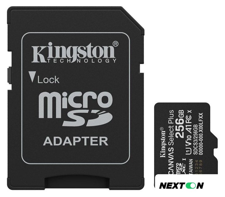 Карта памяти Kingston Canvas Select Plus microSDXC 256GB SDCS3/256GB (с адаптером) - Изображение №1 — Интернет-магазин Nexton