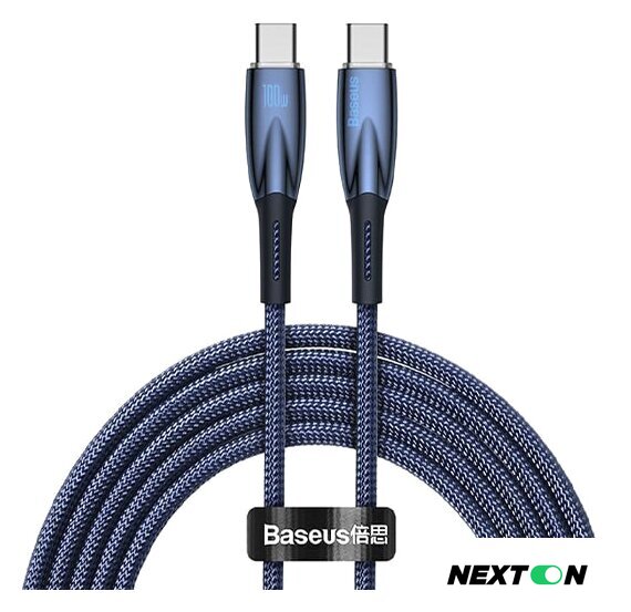 Кабель Baseus Glimmer Series Fast Charging Data Cable USB Type-C - Type-C 100W CADH000703 (1 м, синий) - Изображение №1 — Интернет-магазин Nexton