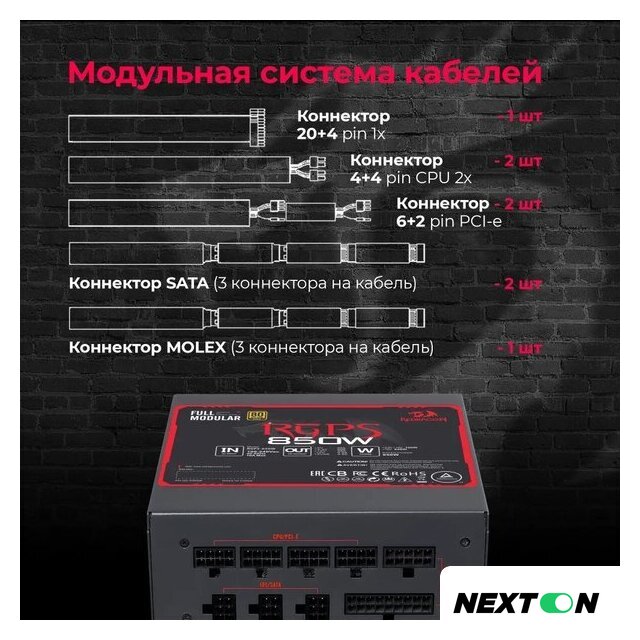 Блок питания Redragon RGPS-850W 70489 - Изображение №11 — Интернет-магазин Nexton