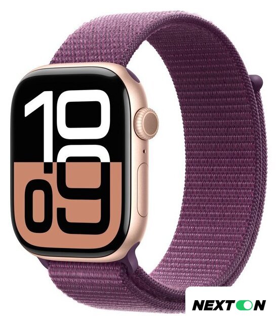 Умные часы Apple Watch Series 10 46 мм (алюминиевый корпус, розовое золото/сливовый, нейлоновый ремешок) - Изображение №1 — Интернет-магазин Nexton