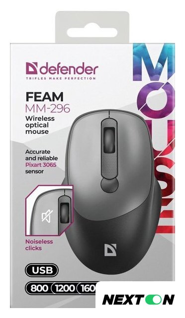 Мышь Defender Feam MM-296 (черный/серый) - Изображение №2 — Интернет-магазин Nexton