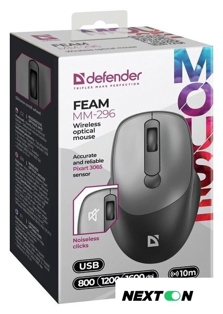 Мышь Defender Feam MM-296 (черный/серый) - Изображение №3 — Интернет-магазин Nexton