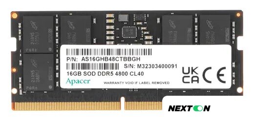 Оперативная память Apacer 16ГБ DDR5 SODIMM 4800 МГц AS16GHB48CTBBGH - Изображение №1 — Интернет-магазин Nexton