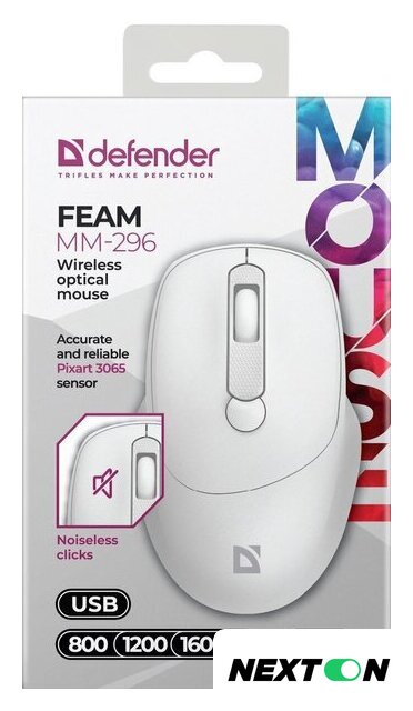 Мышь Defender Feam MM-296 (белый) - Изображение №2 — Интернет-магазин Nexton