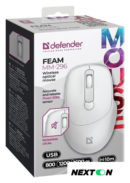 Мышь Defender Feam MM-296 (белый) - Изображение №3 — Интернет-магазин Nexton