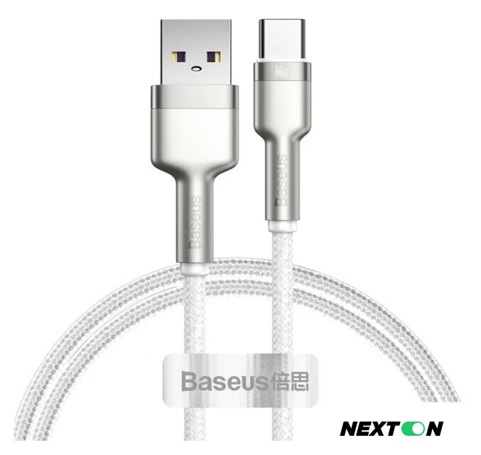Кабель Baseus Cafule Series Metal Data Cable USB Type-A - Type-C 66W CAKF000102 (1 м, белый) - Изображение №1 — Интернет-магазин Nexton
