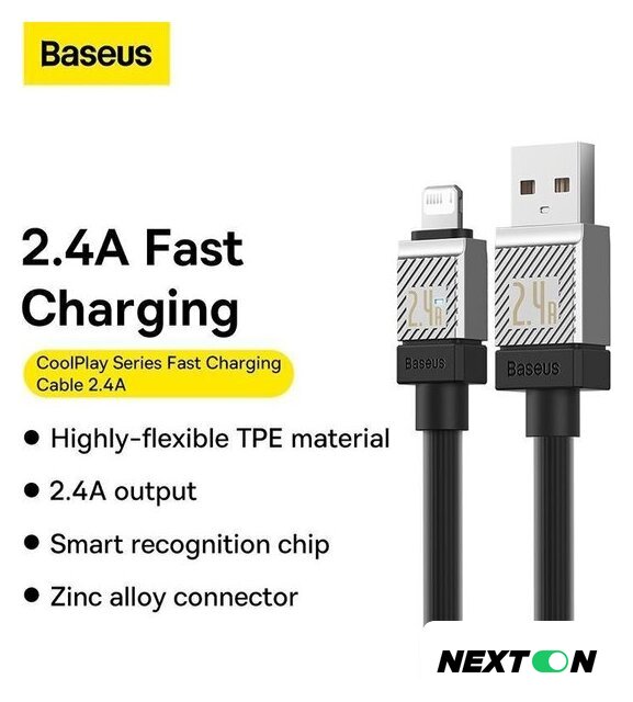 Кабель Baseus CoolPlay Series USB Type-A - Lightning (1 м, черный) - Изображение №13 — Интернет-магазин Nexton