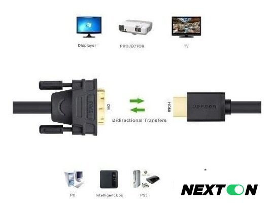 Кабель Ugreen HD106 11150 HDMI - DVI (1.5 м, черный) - Изображение №2 — Интернет-магазин Nexton
