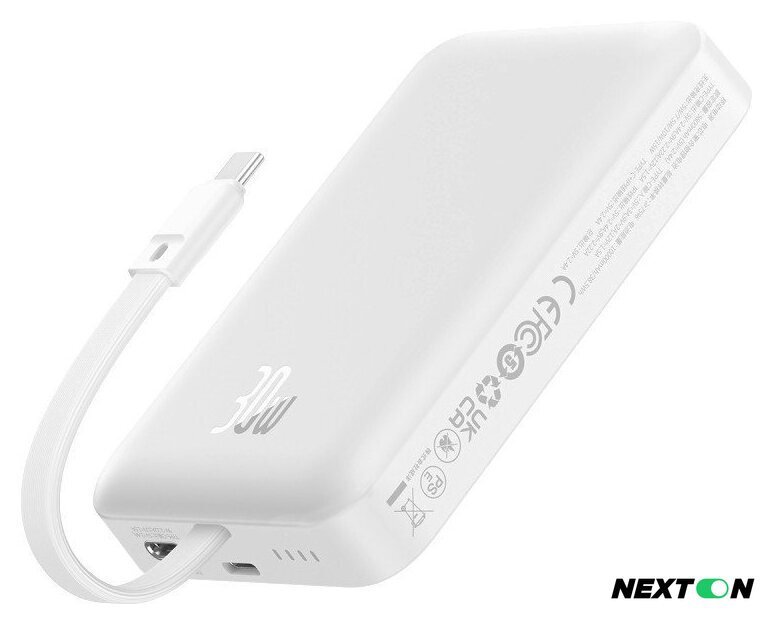 Внешний аккумулятор Baseus Magnetic Fast Charge Power Bank Type-C Edition 30W 10000mAh (белый) - Изображение №1 — Интернет-магазин Nexton