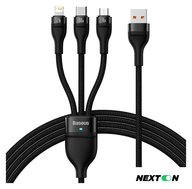 Кабель Baseus CASS030001 USB-A - USB-C, microUSB, Lightning (1.2 м, черный) - Изображение №1 — Интернет-магазин Nexton