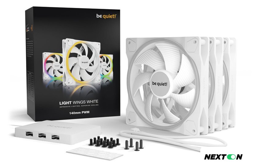 Комплект вентиляторов для корпуса с контроллером be quiet! Light Wings White 140mm PWM Triple-Pack BL102 - Изображение №6 — Интернет-магазин Nexton