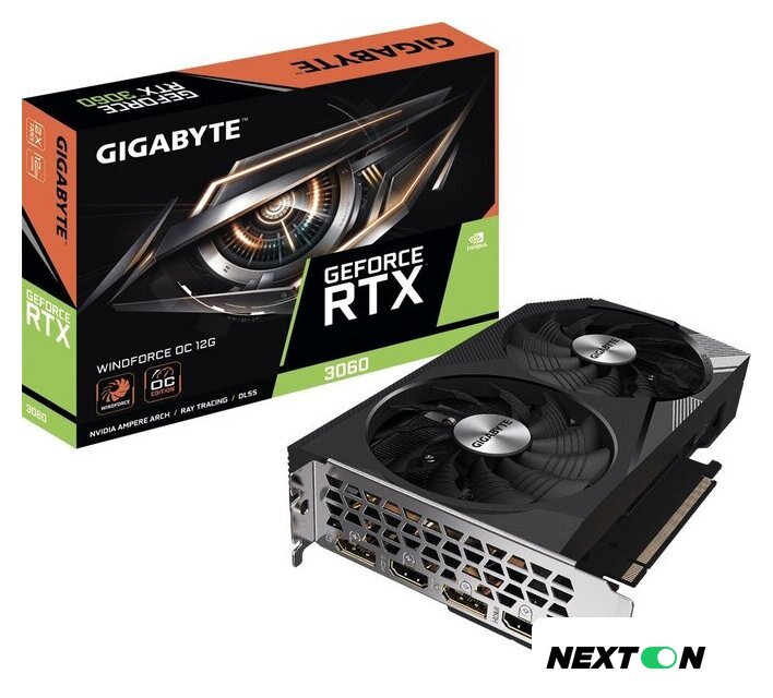 Видеокарта Gigabyte GeForce RTX 3060 Windforce OC 12G GV-N3060WF2OC-12GD - Изображение №2 — Интернет-магазин Nexton