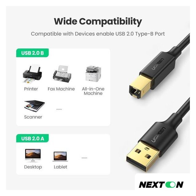 Кабель Ugreen US135 USB Type-A - USB Type-B (1 м, черный) - Изображение №2 — Интернет-магазин Nexton