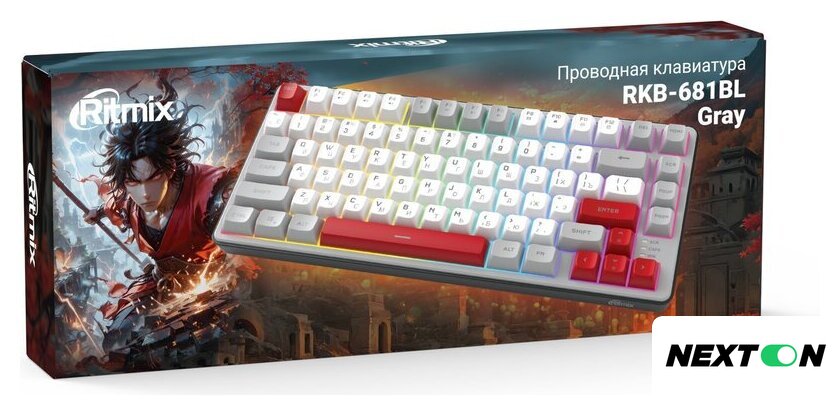 Клавиатура Ritmix RKB-681BL (серый/белый) - Изображение №4 — Интернет-магазин Nexton