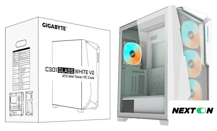 Корпус Gigabyte C301 Glass V2 (белый) - Изображение №2 — Интернет-магазин Nexton