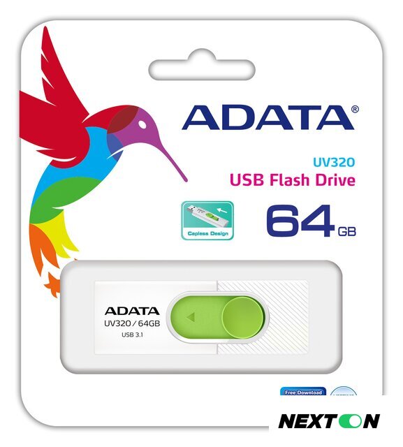 USB Flash ADATA UV320 64GB (белый/зеленый) - Изображение №3 — Интернет-магазин Nexton