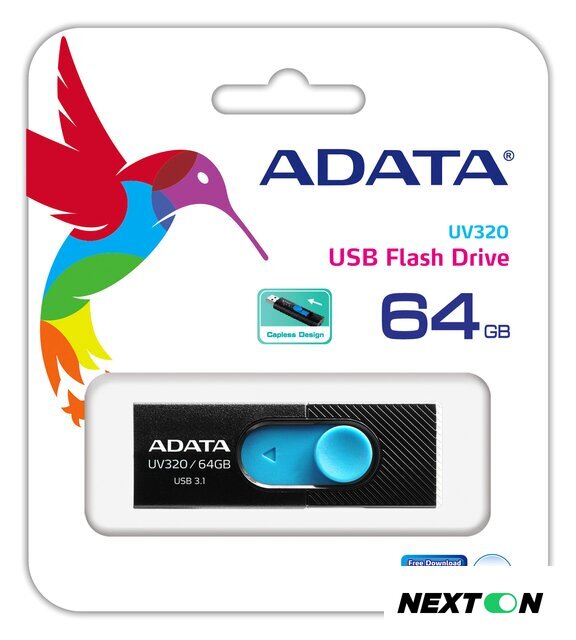 USB Flash ADATA UV320 64GB (черный/голубой) - Изображение №3 — Интернет-магазин Nexton
