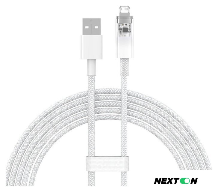 Кабель Baseus Explorer Series Fast Charging Cable with Smart Temperature Control 2.4A USB Type-A - Lightning (2 м, белый) - Изображение №2 — Интернет-магазин Nexton