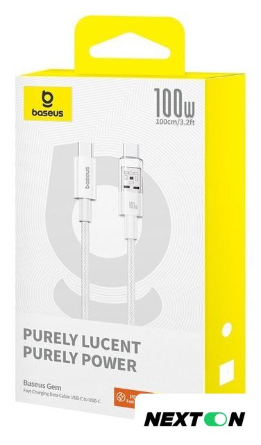 Кабель Baseus Gem Fast-Charging Data Cable 100W USB Type-C - USB Type-C (1 м, белый) - Изображение №6 — Интернет-магазин Nexton