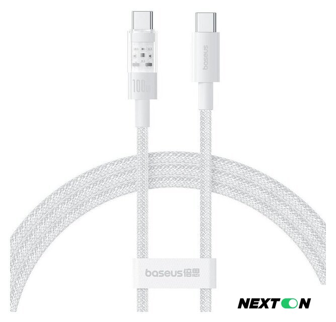Кабель Baseus Gem Fast-Charging Data Cable 100W USB Type-C - USB Type-C (1 м, белый) - Изображение №1 — Интернет-магазин Nexton