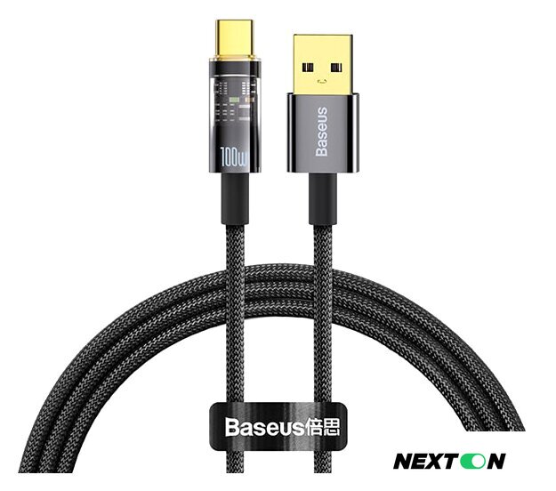 Кабель Baseus Explorer Series Auto Power-Off Fast Charging USB Type-A -USB Type-C (1 м, черный) - Изображение №1 — Интернет-магазин Nexton