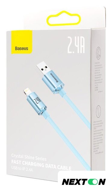 Кабель Baseus Crystal Shine USB Type-A - Lightning (2 м, голубой) - Изображение №1 — Интернет-магазин Nexton