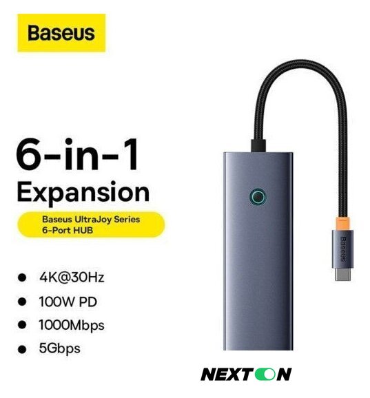 Док-станция Baseus UltraJoy Series 6-Port Hub Docking Station B00052802811-00 - Изображение №3 — Интернет-магазин Nexton
