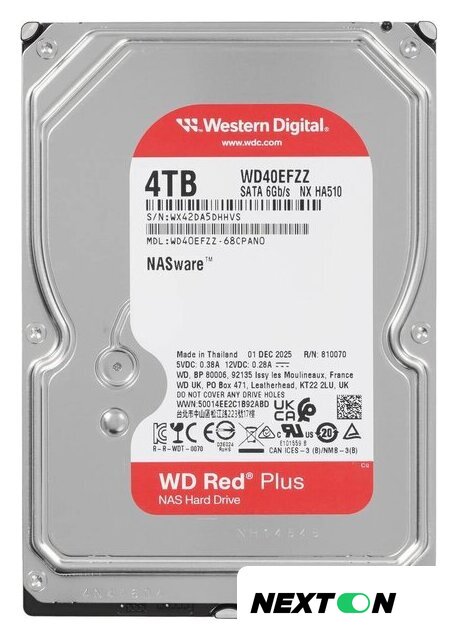 Жесткий диск WD Red Plus 4TB WD40EFZZ - Изображение №1 — Интернет-магазин Nexton