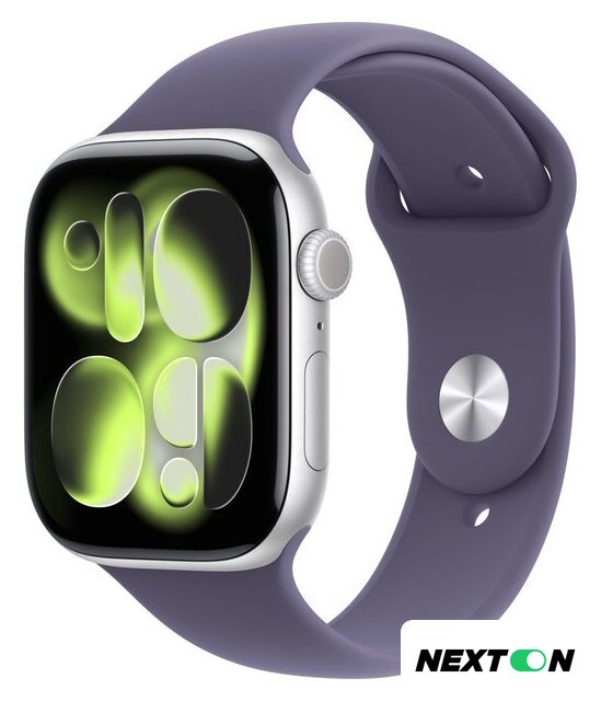 Умные часы Apple Watch Series 11 46 мм (алюминиевый корпус, серебристый/фиолетовый туман, спортивный силиконовый ремешок S/M) - Изображение №1 — Интернет-магазин Nexton