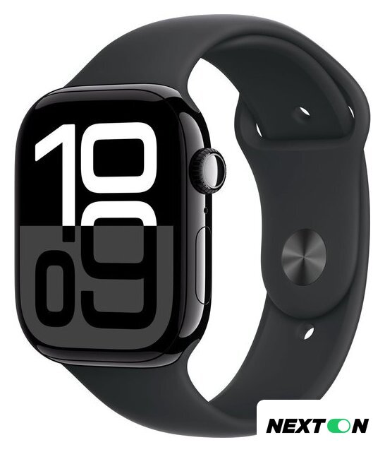 Умные часы Apple Watch Series 10 46 мм (алюминиевый корпус, черный/черный, спортивный силиконовый ремешок S/M) - Изображение №1 — Интернет-магазин Nexton