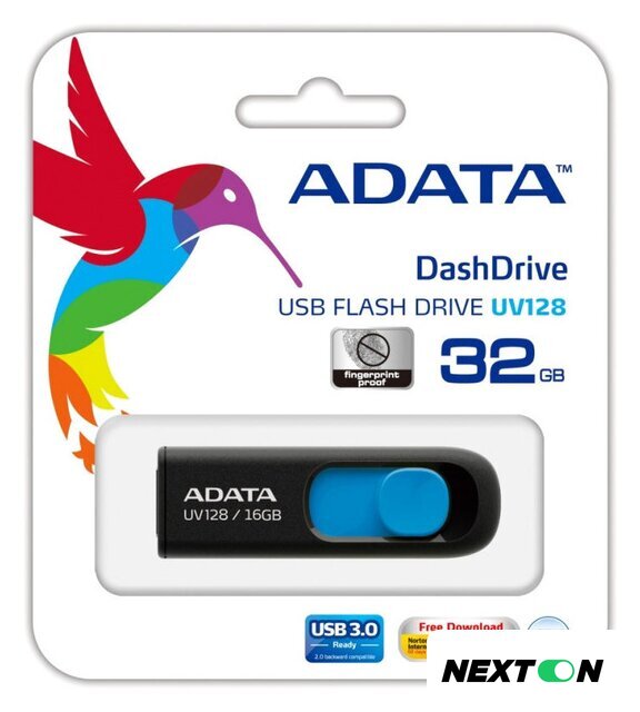 USB Flash ADATA DashDrive UV128 32GB (черный/синий) - Изображение №4 — Интернет-магазин Nexton