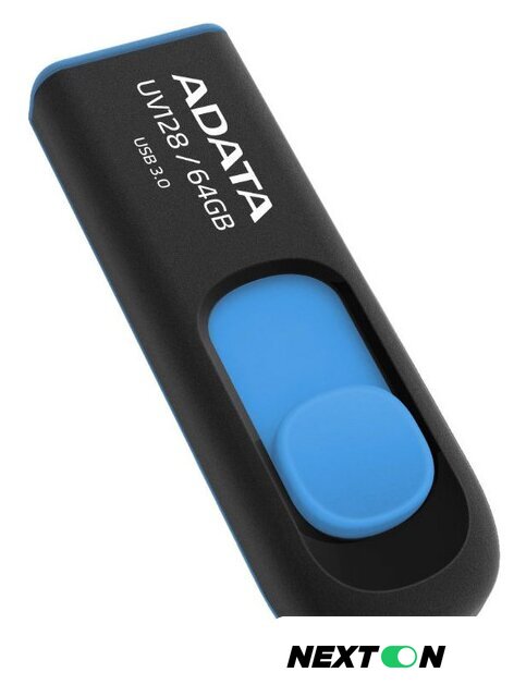 USB Flash ADATA DashDrive UV128 64GB (черный/синий) - Изображение №2 — Интернет-магазин Nexton