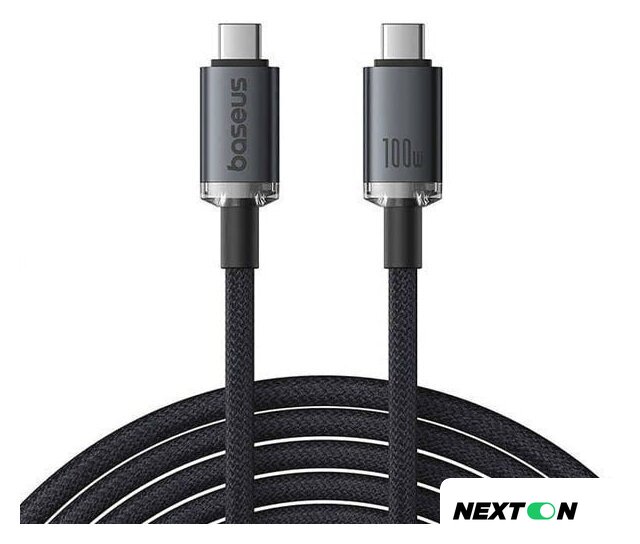 Кабель Baseus Crystal Shine USB3.2 Full-Featured Fast-Charging 100W USB Type-C - USB Type-C (1.5 м, черный) - Изображение №1 — Интернет-магазин Nexton