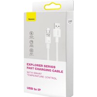 Кабель Baseus Explorer Series Fast Charging Cable with Smart Temperature Control 2.4A USB Type-A - Lightning (2 м, белый) - Превью изображения №11 — Интернет-магазин Nexton