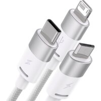 Кабель Baseus One-For-Three Fast Charging Data Cable 3.5A USB Type-A - USB Type-C/microUSB/Lightning (0.5 м, белый) - Превью изображения №2 — Интернет-магазин Nexton