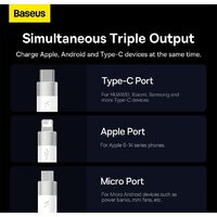 Кабель Baseus One-For-Three Fast Charging Data Cable 3.5A USB Type-A - USB Type-C/microUSB/Lightning (0.5 м, белый) - Превью изображения №6 — Интернет-магазин Nexton