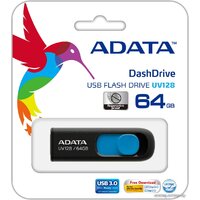USB Flash ADATA DashDrive UV128 64GB (черный/синий) - Превью изображения №4 — Интернет-магазин Nexton